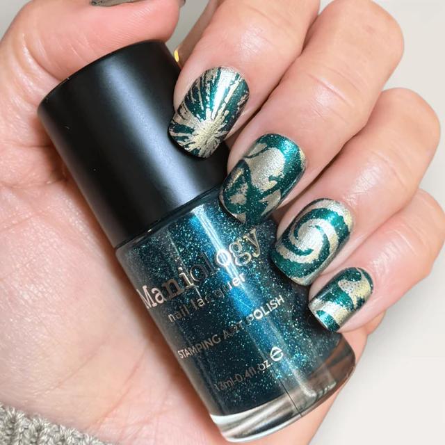 Maniology - Stamping Nail Polish - Night Sky (B579) - Dark Teal Holo Glitter - Nail Lacquer at Beyond Polish