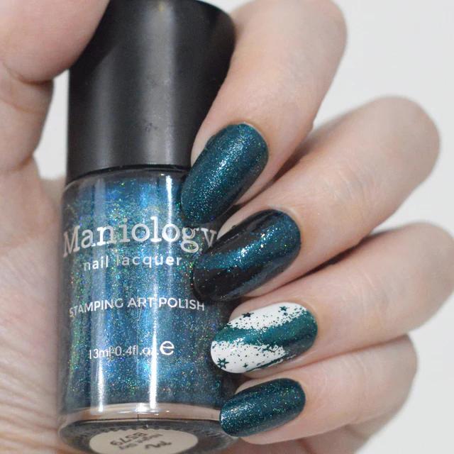 Maniology - Stamping Nail Polish - Night Sky (B579) - Dark Teal Holo Glitter - Nail Lacquer at Beyond Polish