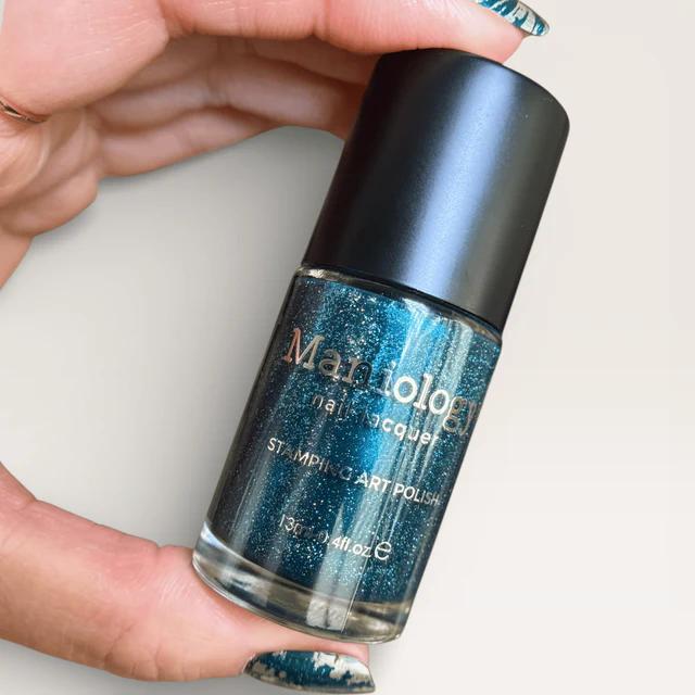 Maniology - Stamping Nail Polish - Night Sky (B579) - Dark Teal Holo Glitter - Nail Lacquer at Beyond Polish