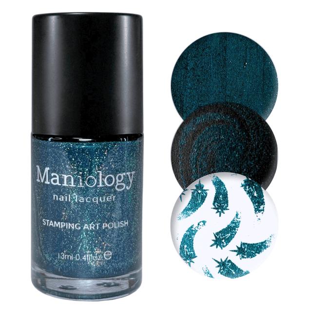 Maniology - Stamping Nail Polish - Night Sky (B579) - Dark Teal Holo Glitter - Nail Lacquer at Beyond Polish