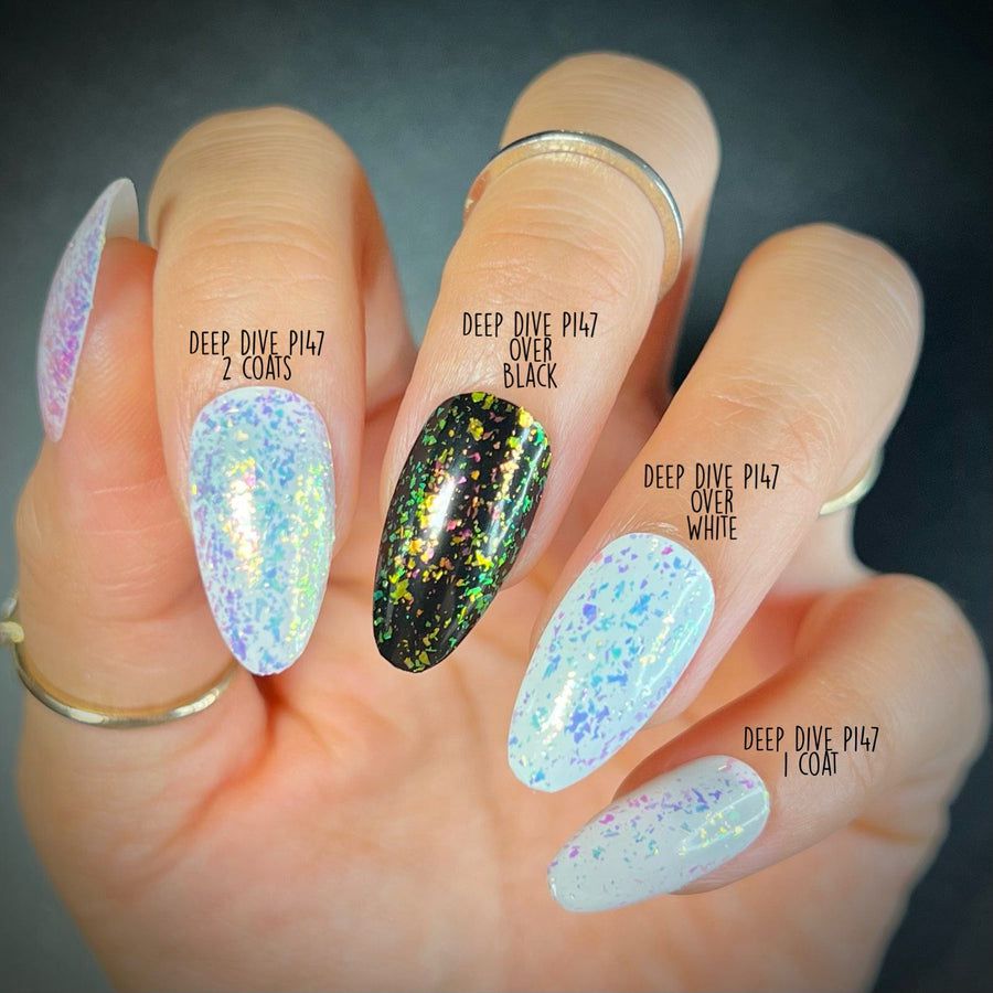 Maniology - Stamping Nail Polish - Ocean Crush: Deep Dive - Iridescent Green/Pink Jelly Flakies - Nail Lacquer at Beyond Polish