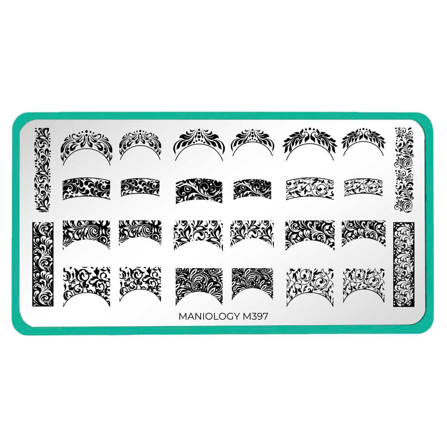 Maniology - Stamping Plate - Antique Swirl French (M397) - Nail Art at Beyond Polish