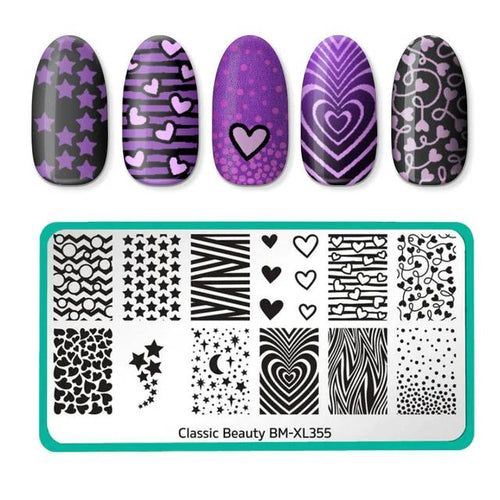 Maniology - Stamping Plate - Classic Beauty: Hearts + Stars #XL355