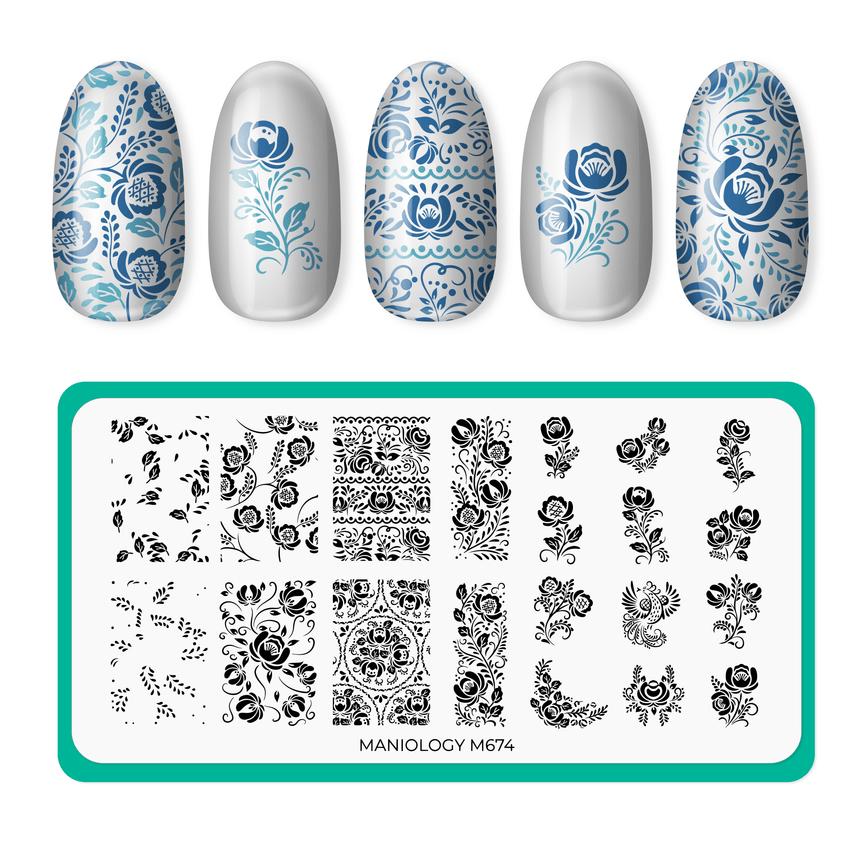 Maniology - Stamping Plate - Gzhel Roses - M674 - Manicure & Pedicure Tools at Beyond Polish