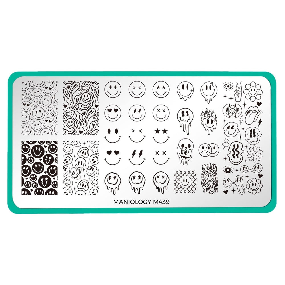 Maniology - Stamping Plate - Happy Face Nails #M439 - Nail Art at Beyond Polish