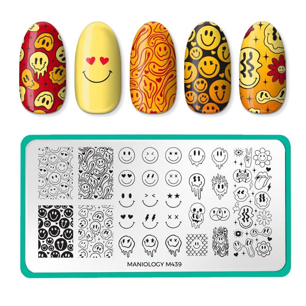 Maniology - Stamping Plate - Happy Face Nails #M439 - Nail Art at Beyond Polish