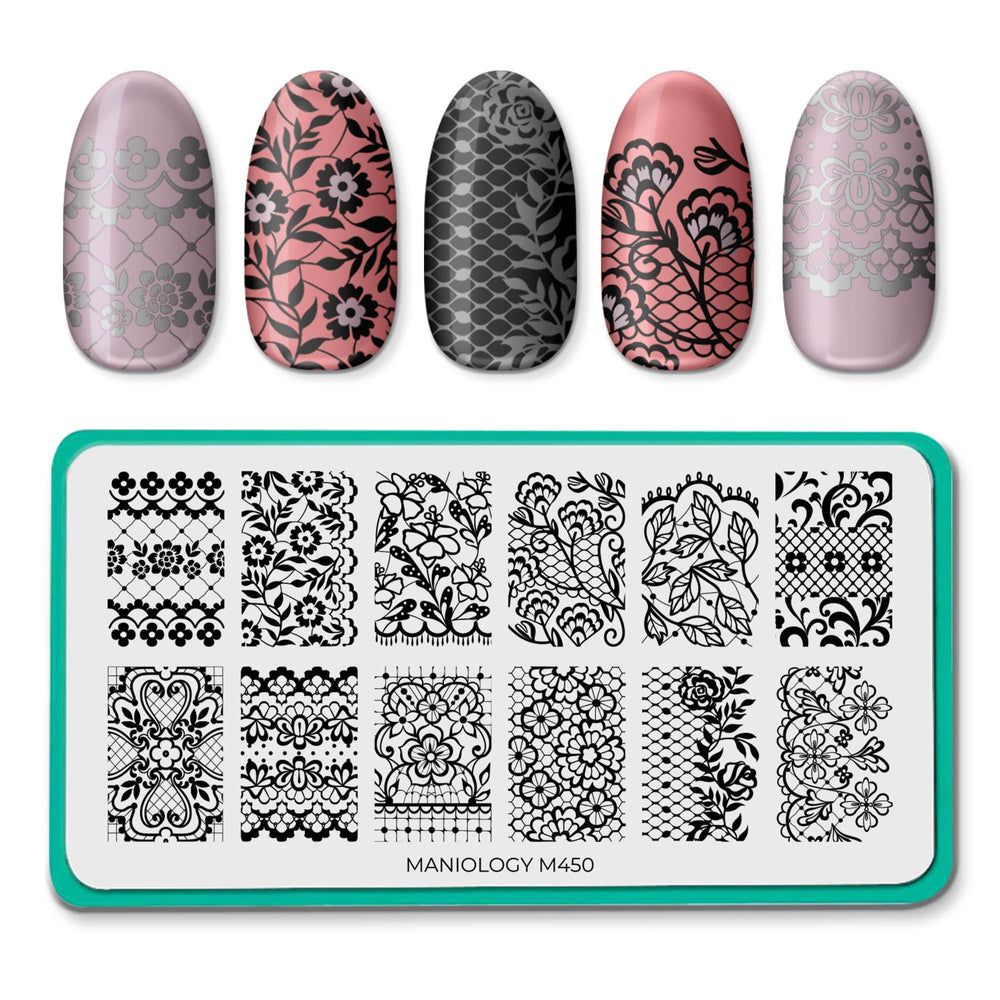 Maniology - Stamping Plate - Lacey Lovers (M450) - Nail Art at Beyond Polish