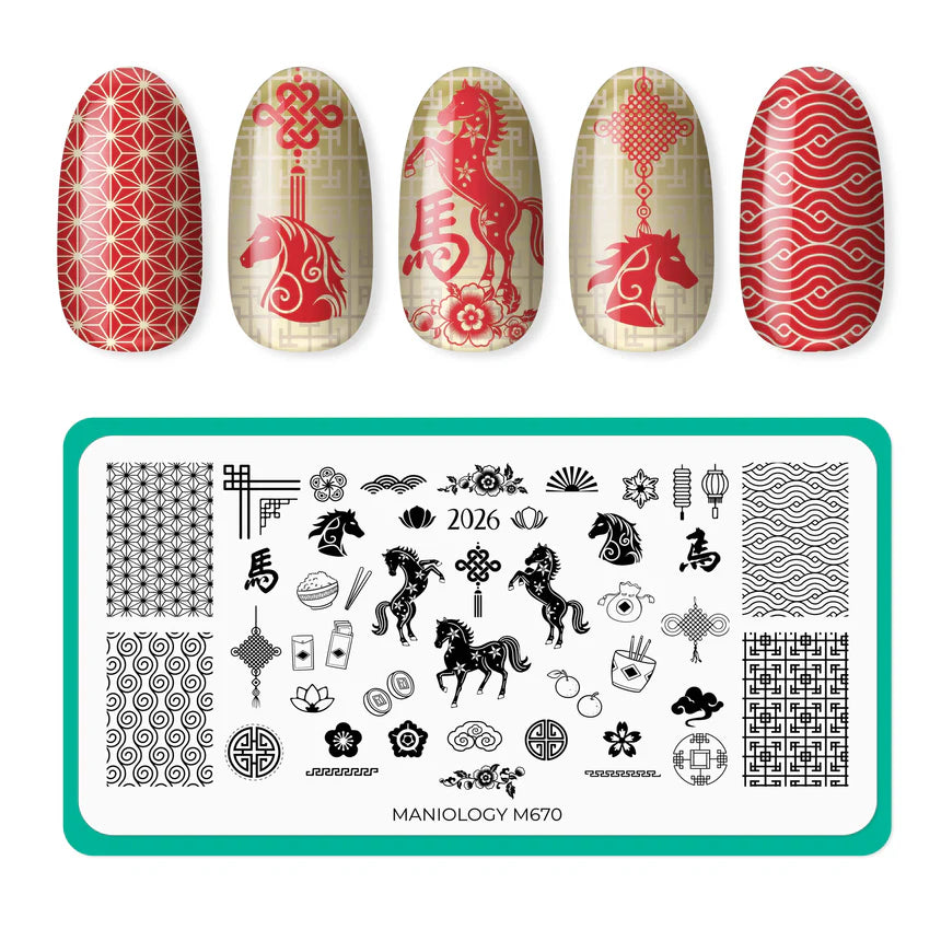 Maniology - Stamping Plate - Lunar New Year: Year Of The Horse (M670) - Manicure & Pedicure Tools at Beyond Polish