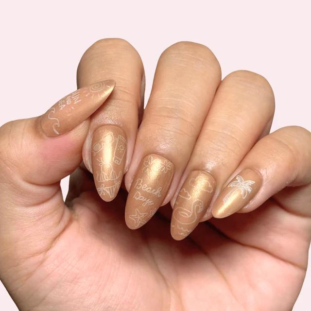 Maniology - Stamping Plate - Tan Lines & Sunshine (M705) - Nail Art at Beyond Polish
