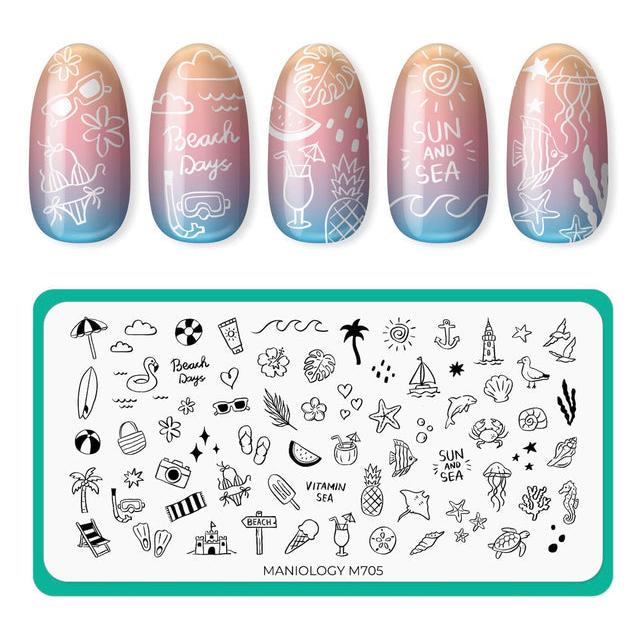 Maniology - Stamping Plate - Tan Lines & Sunshine (M705) - Nail Art at Beyond Polish