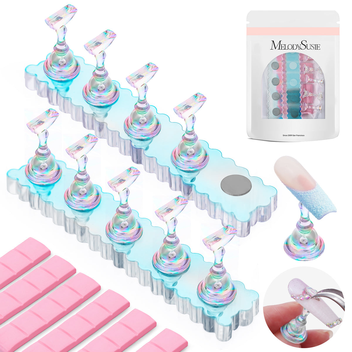 MelodySusie - 2 Sets Blue Acrylic Magnetic Nail Stand - Manicure & Pedicure Tools at Beyond Polish