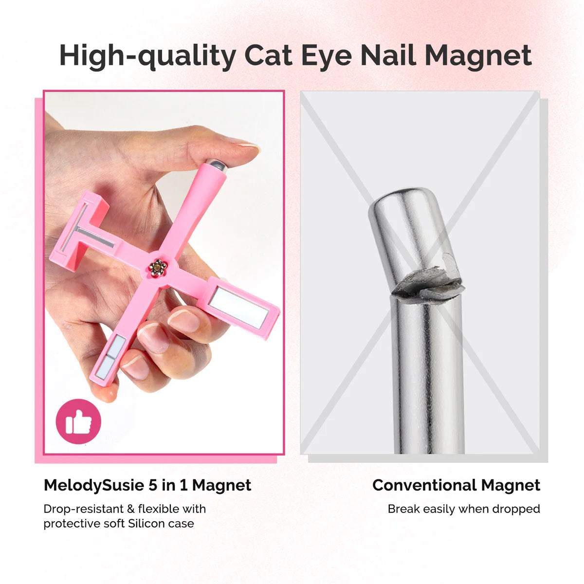 MelodySusie - 5 In 1 Multifunctional Cat Eye Gel Nail Polish Magnet - Pink - Manicure & Pedicure Tools at Beyond Polish