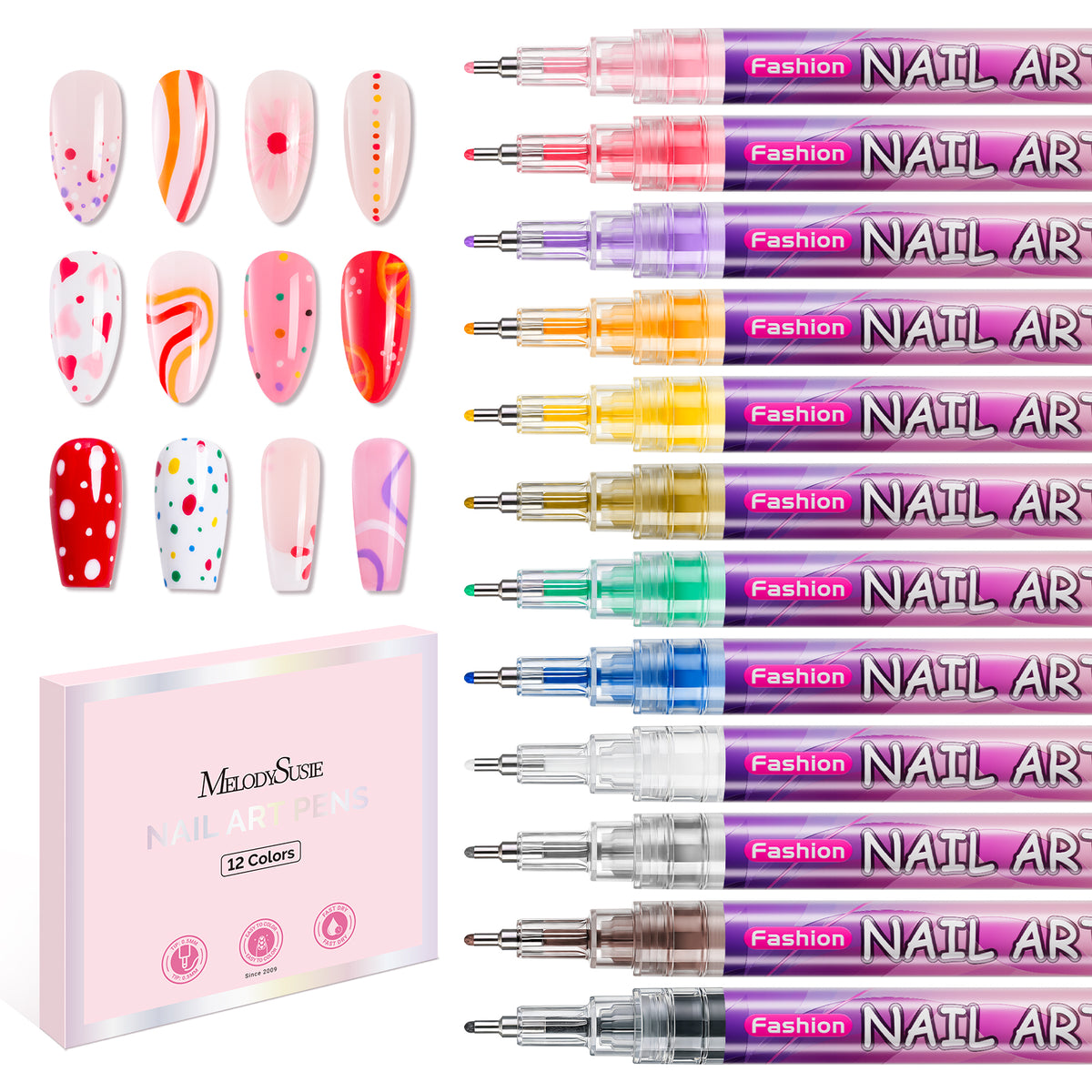 MelodySusie - Nail Art Pens Set 12 Colors - 0.5Mm - Nail Art at Beyond Polish