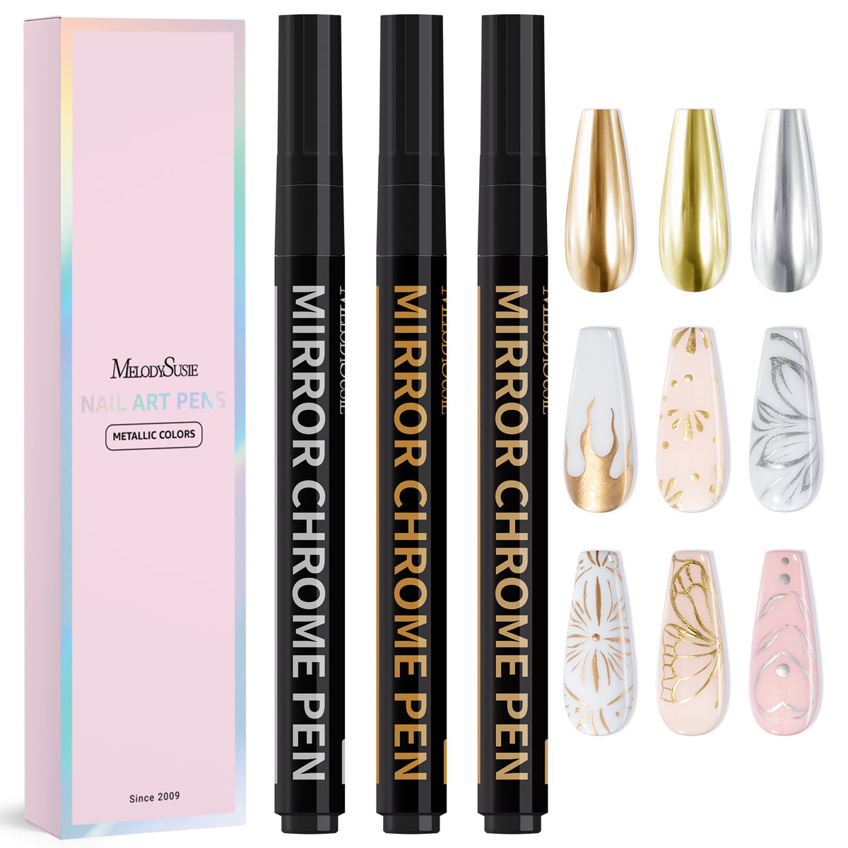 MelodySusie - Nail Art Pens Set Chrome Metallic 3 Colors - Nail Art at Beyond Polish
