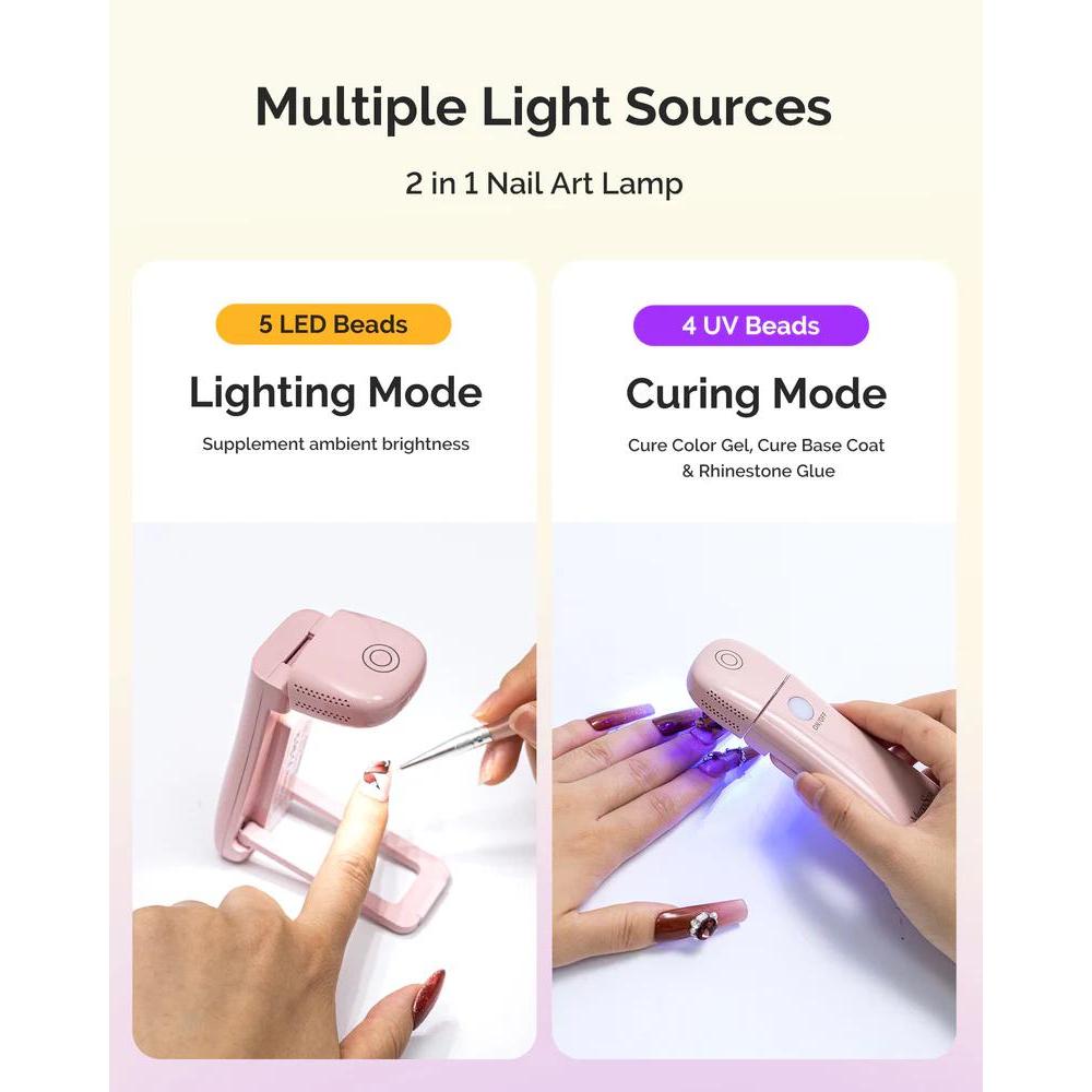 MelodySusie - P-ART09F Foldable & Standable 2-in-1 Design LED/UV Nail Lamp - Pink - Manicure & Pedicure Tools at Beyond Polish