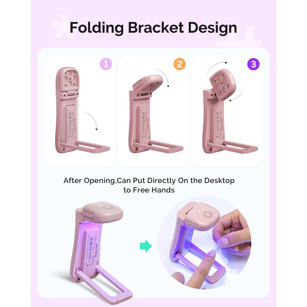 MelodySusie - P-ART09F Foldable & Standable 2-in-1 Design LED/UV Nail Lamp - Pink - Manicure & Pedicure Tools at Beyond Polish