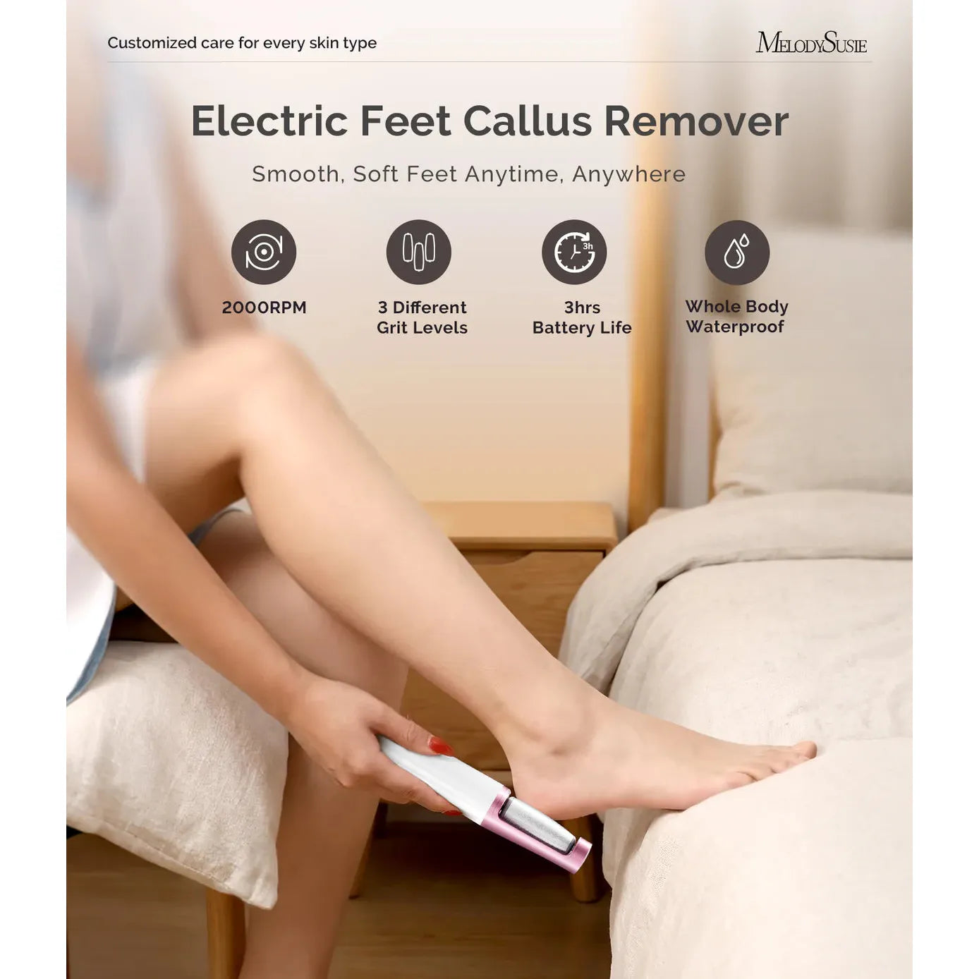 MelodySusie - Pc800G Rechargeable Feet Callus Remover - White Rose - Manicure & Pedicure Tools at Beyond Polish