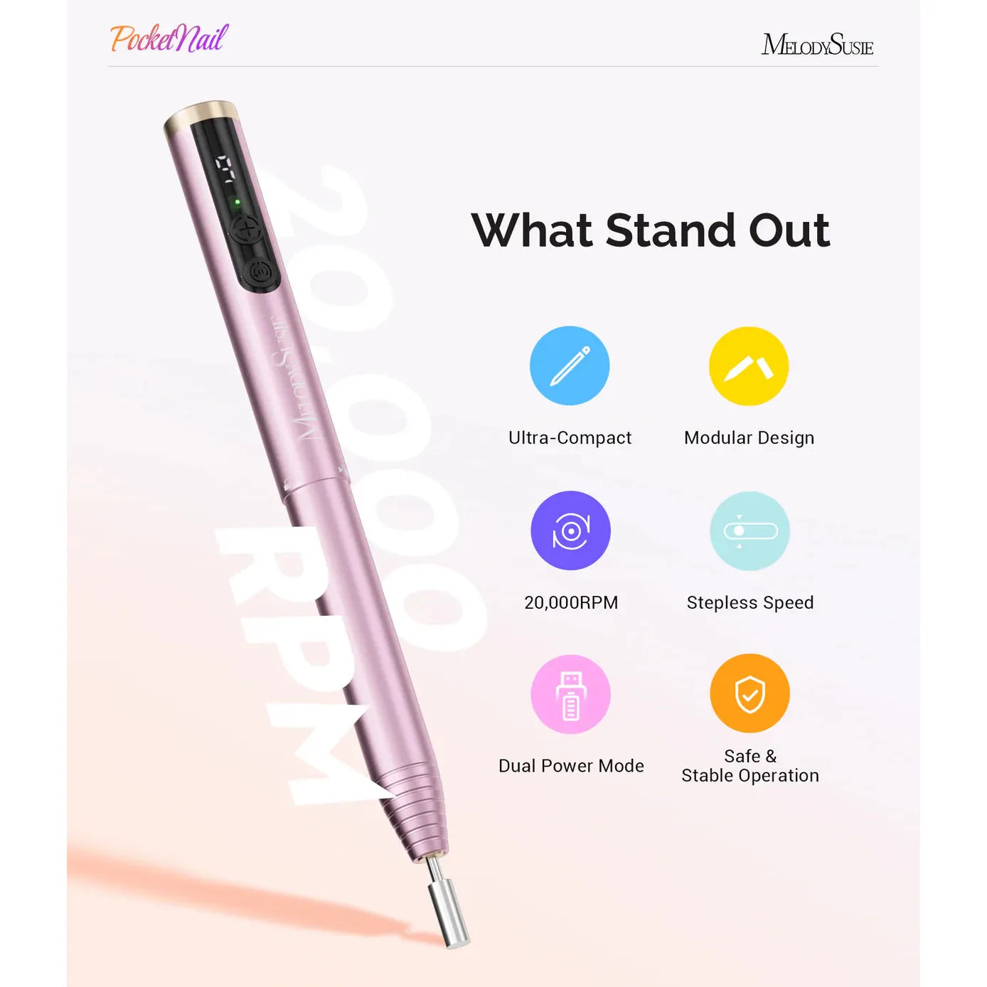 MelodySusie - PocketNail PC100GR/PC100G Innovative Pen-Shaped Portable Nail Drill 20,000RPM - Grape Ice - Manicure & Pedicure Tools at Beyond Polish