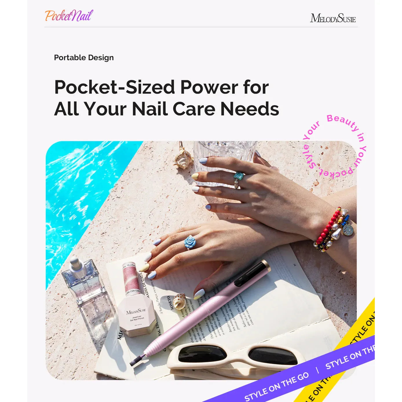 MelodySusie - PocketNail PC100GR/PC100G Innovative Pen-Shaped Portable Nail Drill 20,000RPM - Pleasing Pink - Manicure & Pedicure Tools at Beyond Polish