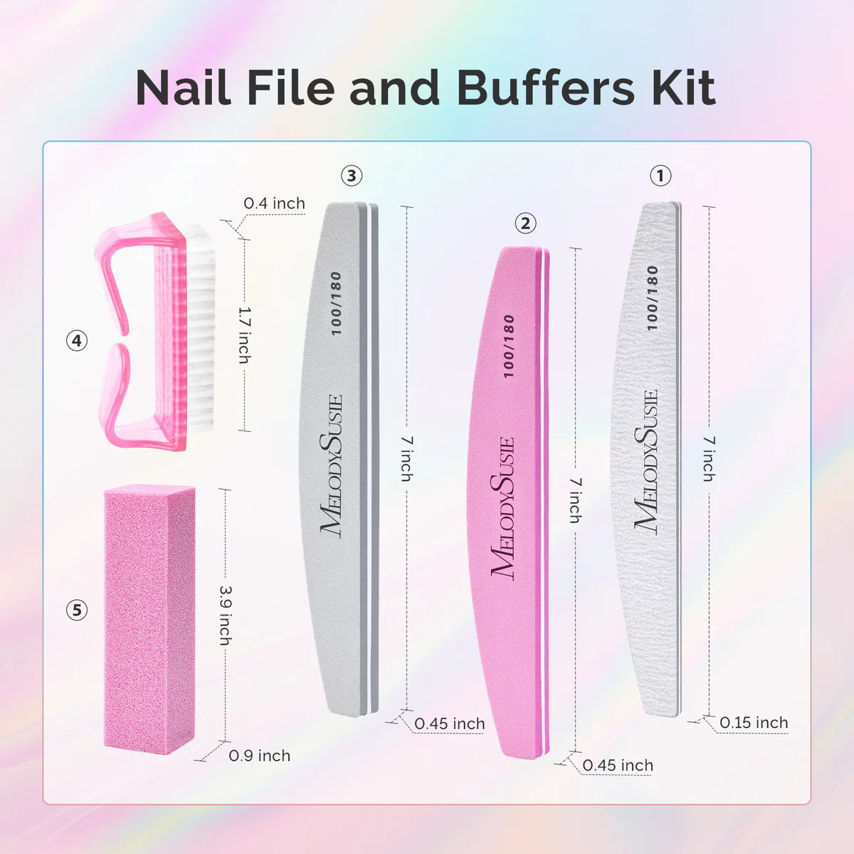 MelodySusie - Professional Nail Files And Buffers 16Pcs Kit - 100/180 Grit - Manicure & Pedicure Tools at Beyond Polish