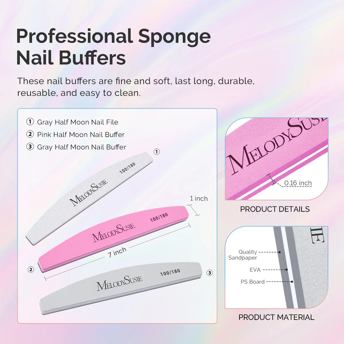 MelodySusie - Professional Nail Files And Buffers 16Pcs Kit - 100/180 Grit - Manicure & Pedicure Tools at Beyond Polish