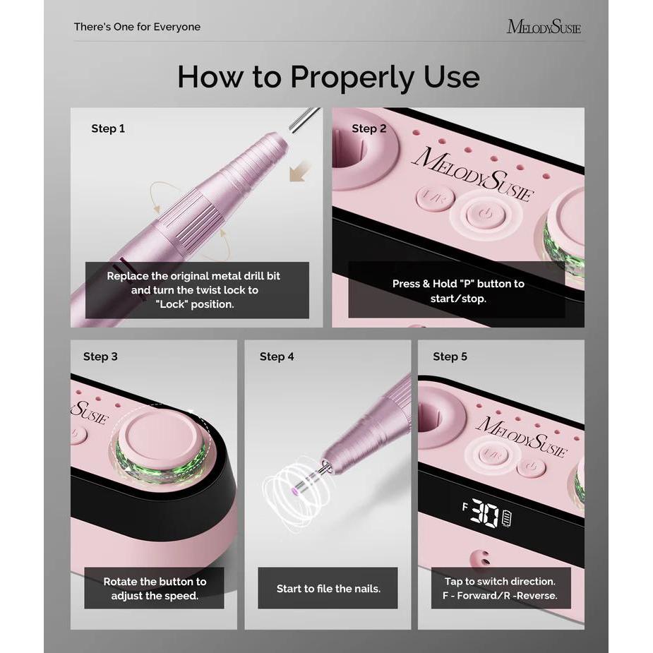 MelodySusie - SC320A Desktop Multifunctional Rechargeable Nail Drill 30,000RPM - Pink - Manicure & Pedicure Tools at Beyond Polish