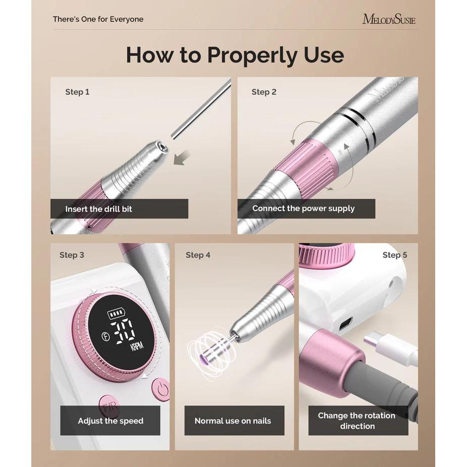 MelodySusie - SC330G Clip-On Rechargeable 2-in-1 Nail Drill with Built-In Stand 30,000RPM - Pink - Manicure & Pedicure Tools at Beyond Polish