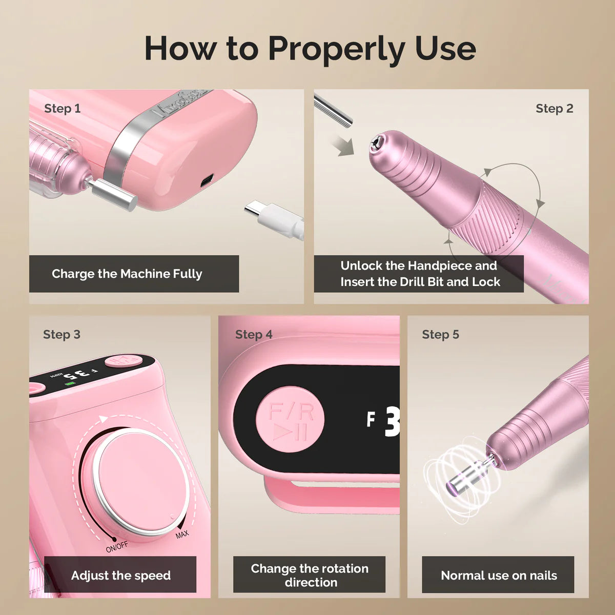MelodySusie - SM320G 35000RPM Rechargeable Nail Drill - Pink - Manicure & Pedicure Tools at Beyond Polish