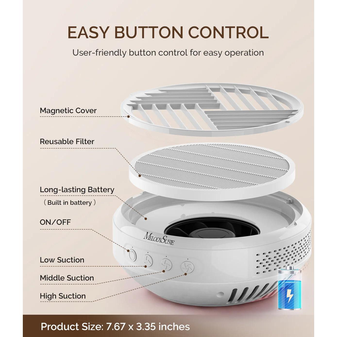 MelodySusie - SProR Cordless & Rechargeable Nail Dust Collector - White - Manicure & Pedicure Tools at Beyond Polish