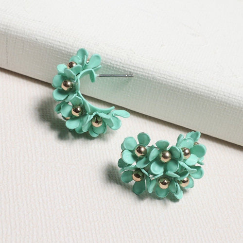 Mint Floral Huggie Hoops