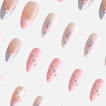 Never Have I Ever - Baby Pink Bows - Press-On Nails - Nail Extensions at Beyond Polish