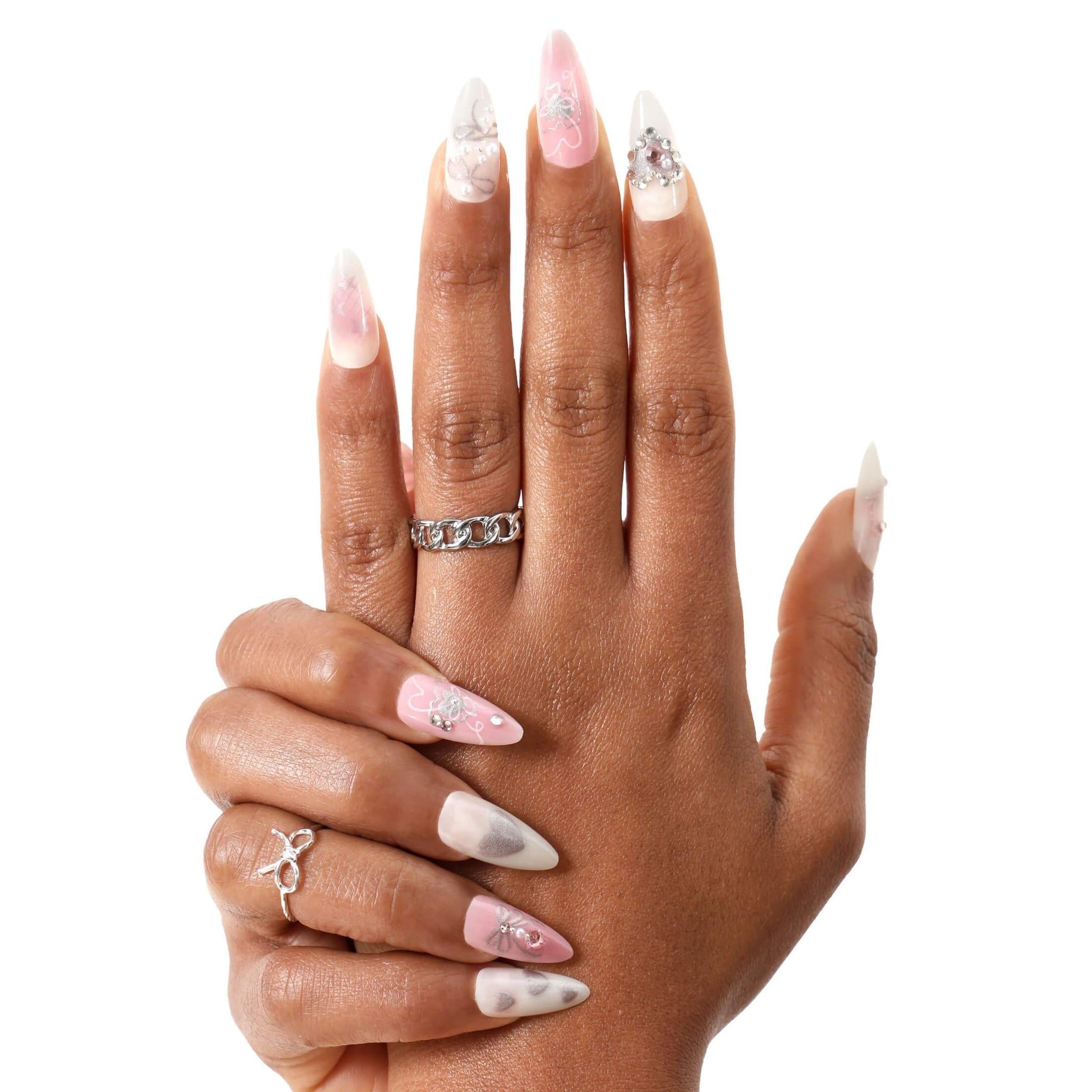 Never Have I Ever - Hearts Of Pearls - Almond Press-On Nails - Nail Extensions at Beyond Polish