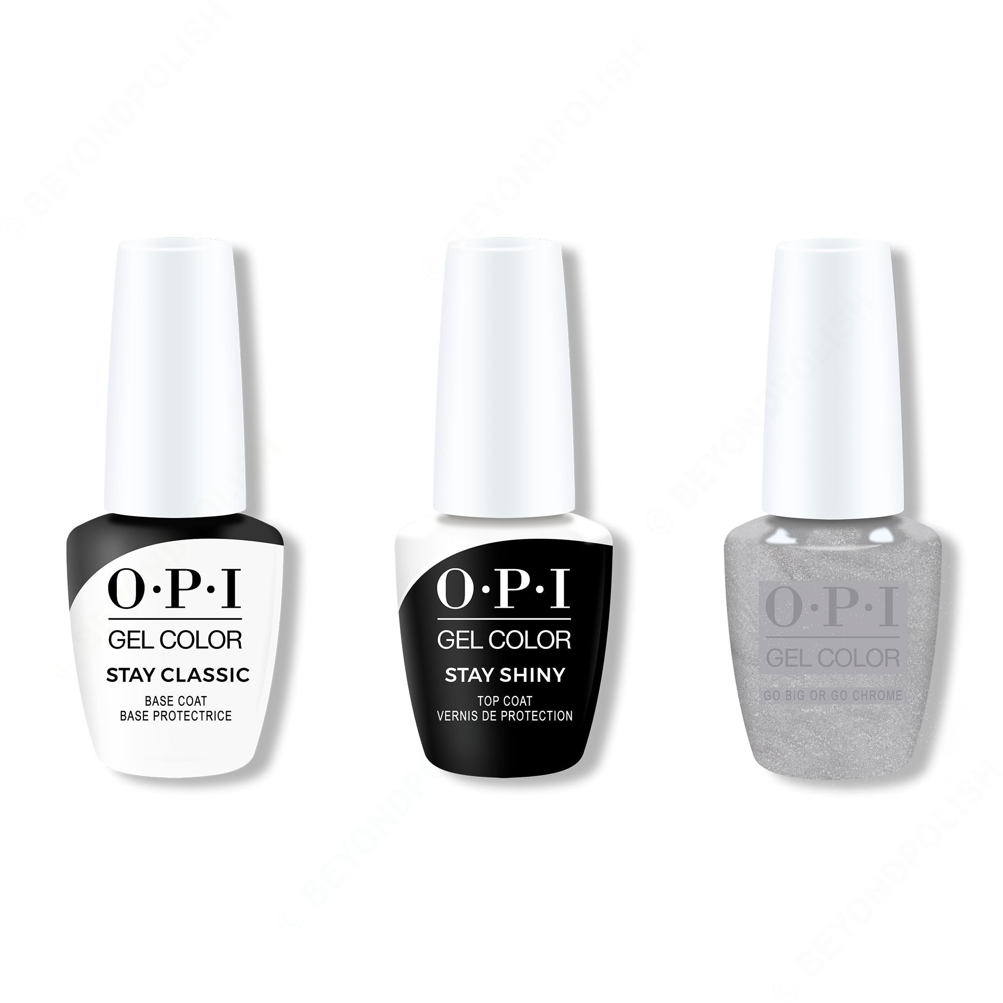OPI GelColor Combo - Stay Classic Base, Shiny Top & Go Big or Go Chrome - Gel Polish at Beyond Polish