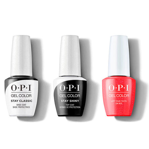 OPI GelColor Combo - Stay Classic Base, Shiny Top & Left Your Texts On Red