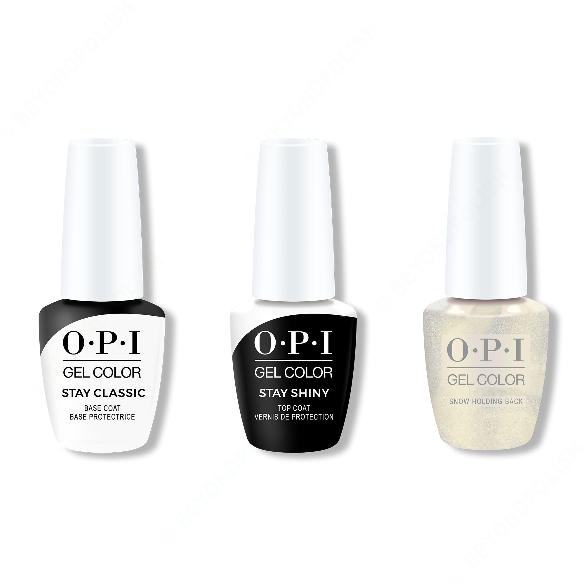 OPI GelColor Combo - Stay Classic Base, Shiny Top & Snow Holding Back - Gel Polish at Beyond Polish