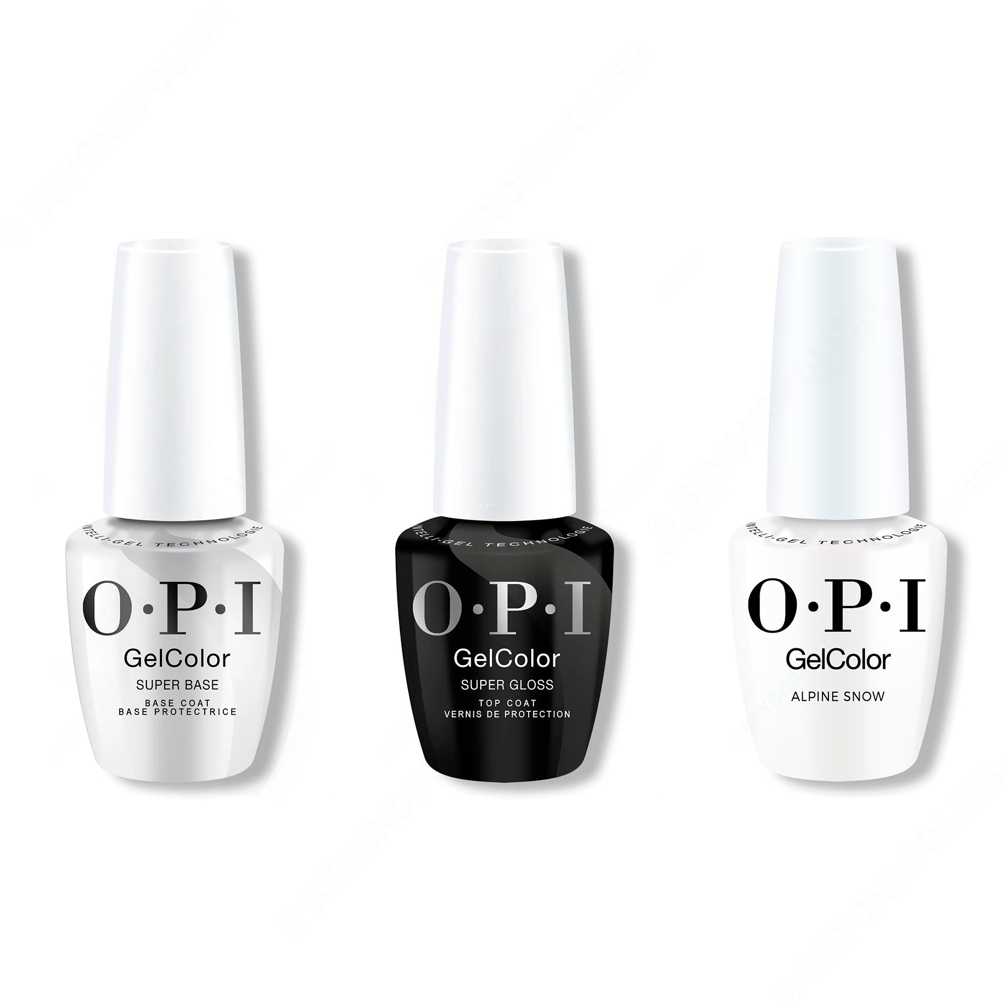 OPI GelColor Intelli-Gel Combo - Super Base Coat, Super Gloss Top Coat & Alpine Snow - Gel Polish at Beyond Polish