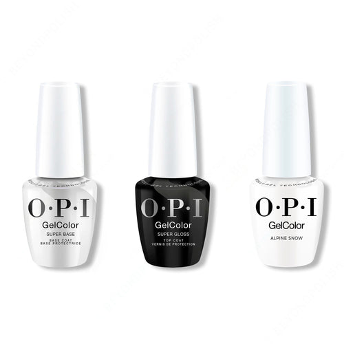 OPI GelColor Intelli-Gel Combo - Super Base Coat, Super Gloss Top Coat & Alpine Snow