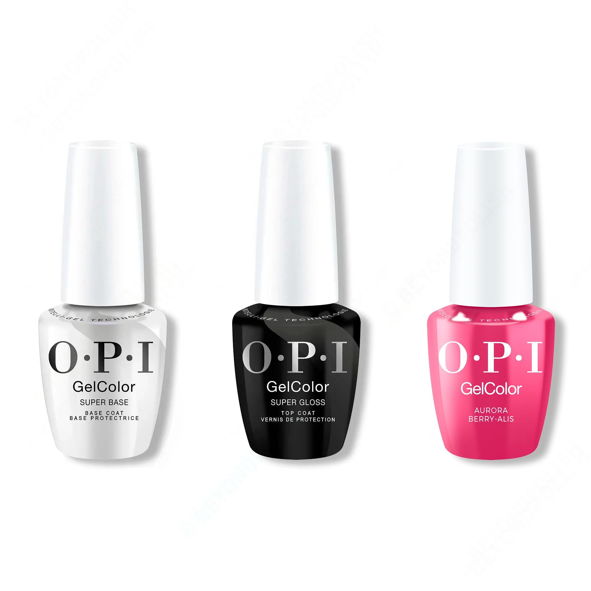 OPI GelColor Intelli-Gel Combo - Super Base Coat, Super Gloss Top Coat & Aurora Berry-Alis 0.5 Oz - Gel Polish at Beyond Polish