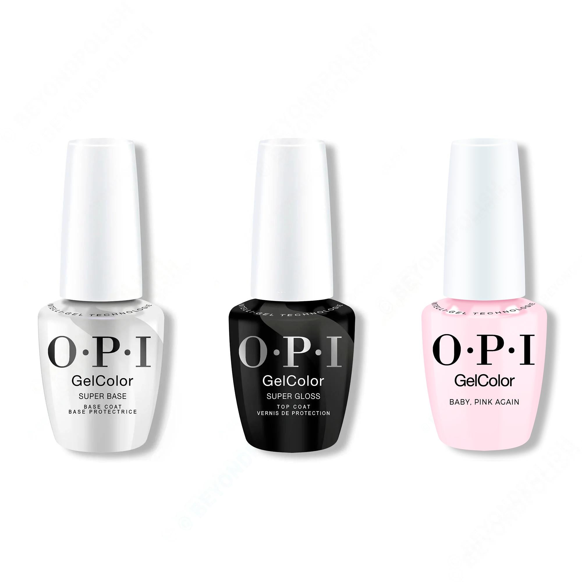 OPI GelColor Intelli-Gel Combo - Super Base Coat, Super Gloss Top Coat & Baby, Pink Again - Gel Polish at Beyond Polish