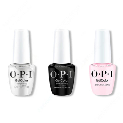OPI GelColor Intelli-Gel Combo - Super Base Coat, Super Gloss Top Coat & Baby, Pink Again - Gel Polish at Beyond Polish