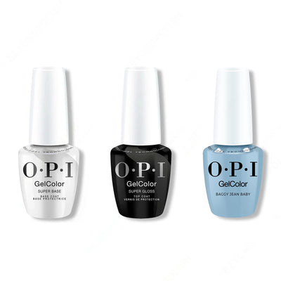 OPI GelColor Intelli-Gel Combo - Super Base Coat, Super Gloss Top Coat & Baggy Jean Baby - Gel Polish at Beyond Polish