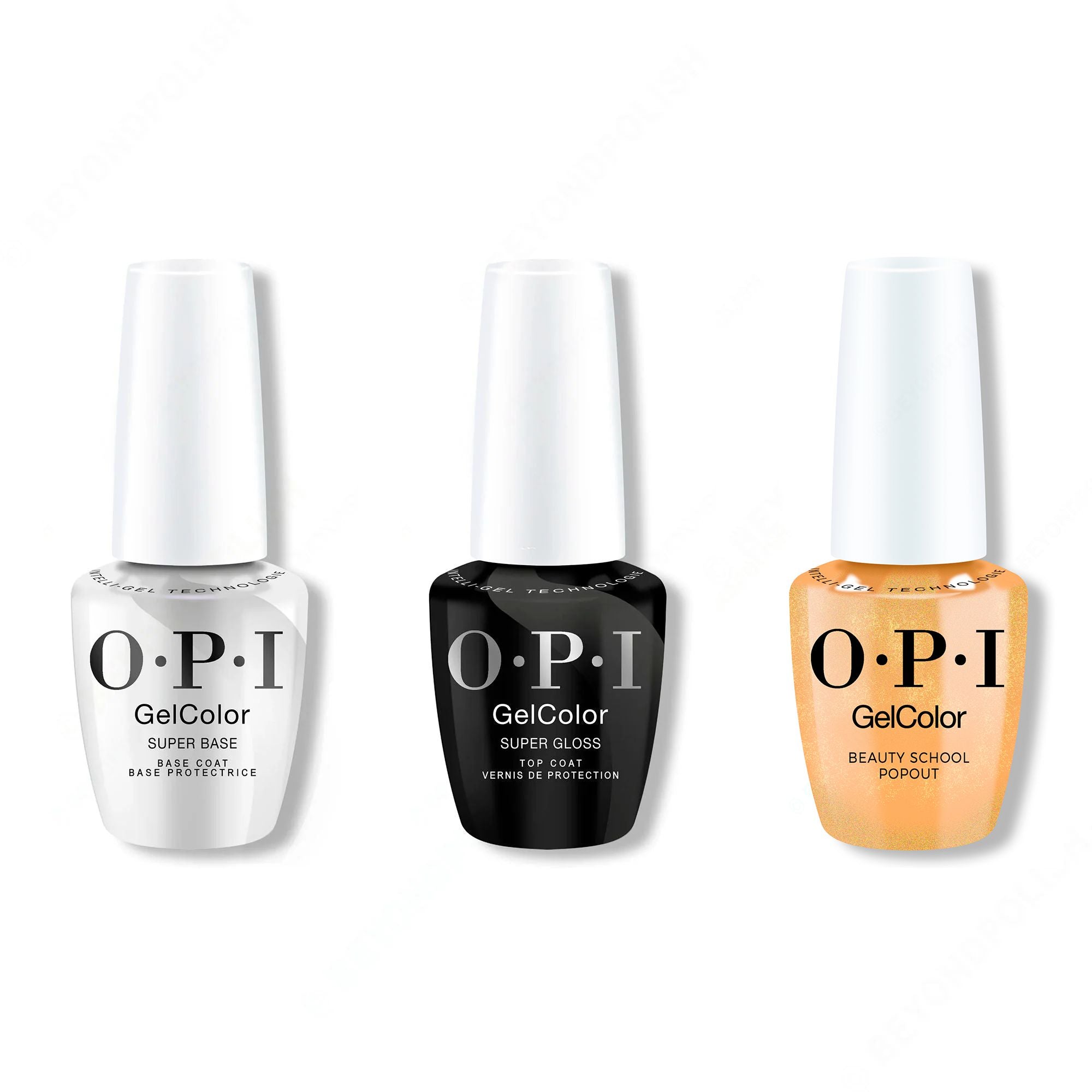 OPI GelColor Intelli-Gel Combo - Super Base Coat, Super Gloss Top Coat & Beauty School Popout - Gel Polish at Beyond Polish