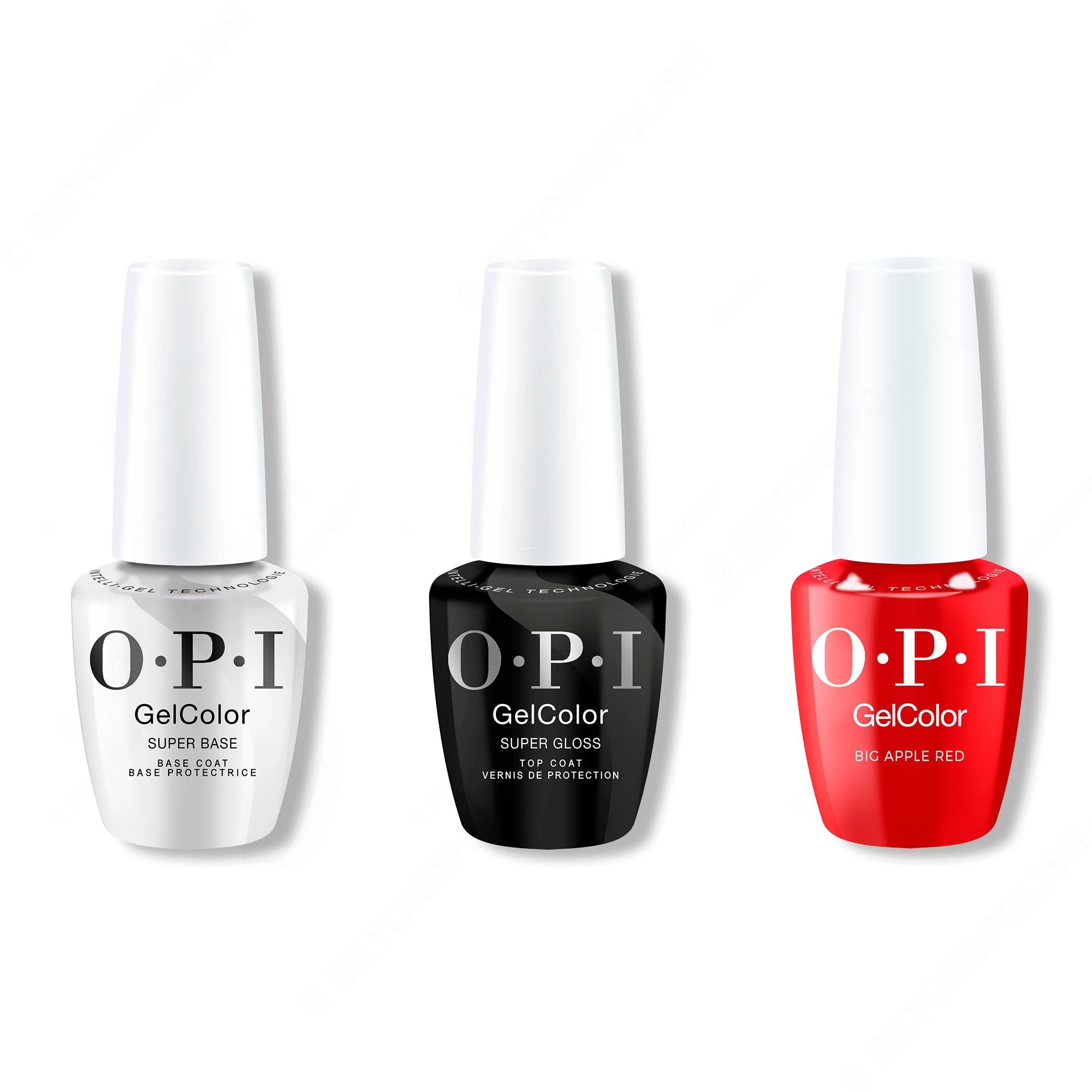 OPI GelColor Intelli-Gel Combo - Super Base Coat, Super Gloss Top Coat & Big Apple Red - Gel Polish at Beyond Polish