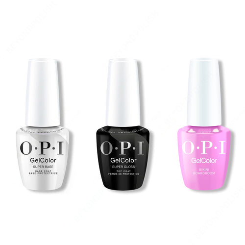 OPI GelColor Intelli-Gel Combo - Super Base Coat, Super Gloss Top Coat & Bikini Boardroom