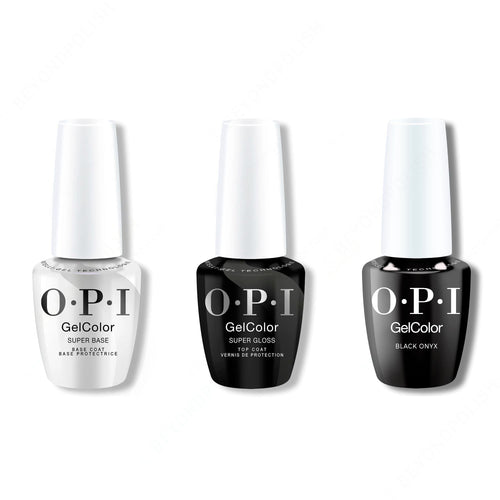 OPI GelColor Intelli-Gel Combo - Super Base Coat, Super Gloss Top Coat & Black Onyx