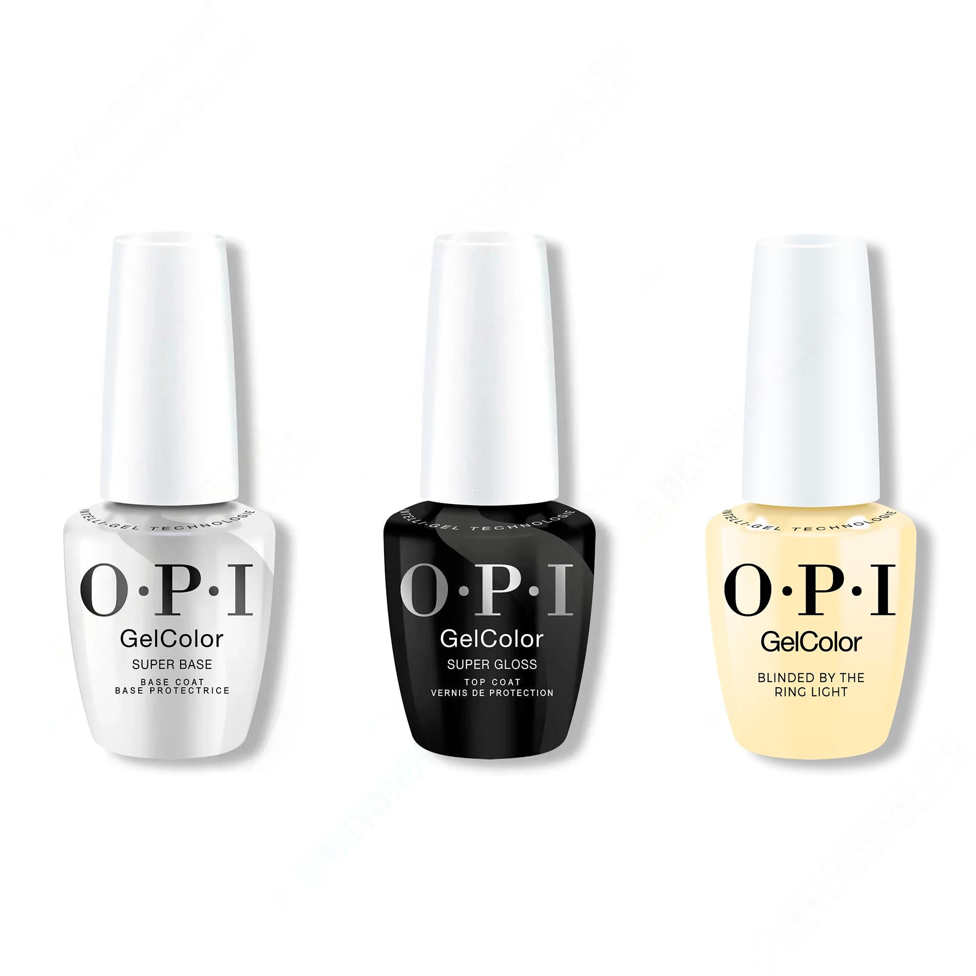 OPI GelColor Intelli-Gel Combo - Super Base Coat, Super Gloss Top Coat & Blinded By The Ring Light 0.5 Oz - Gel Polish at Beyond Polish