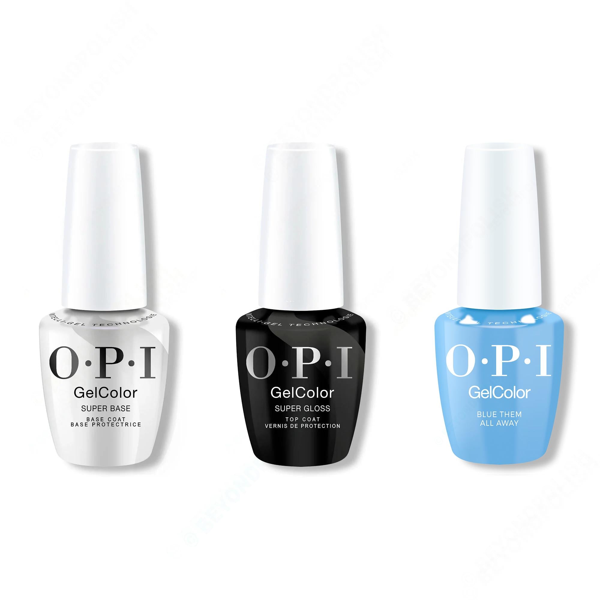 OPI GelColor Intelli-Gel Combo - Super Base Coat, Super Gloss Top Coat & Blue Them All Away - Gel Polish at Beyond Polish
