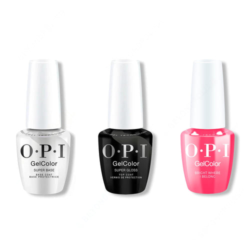 OPI GelColor Intelli-Gel Combo - Super Base Coat, Super Gloss Top Coat & Bright Where I Belong!