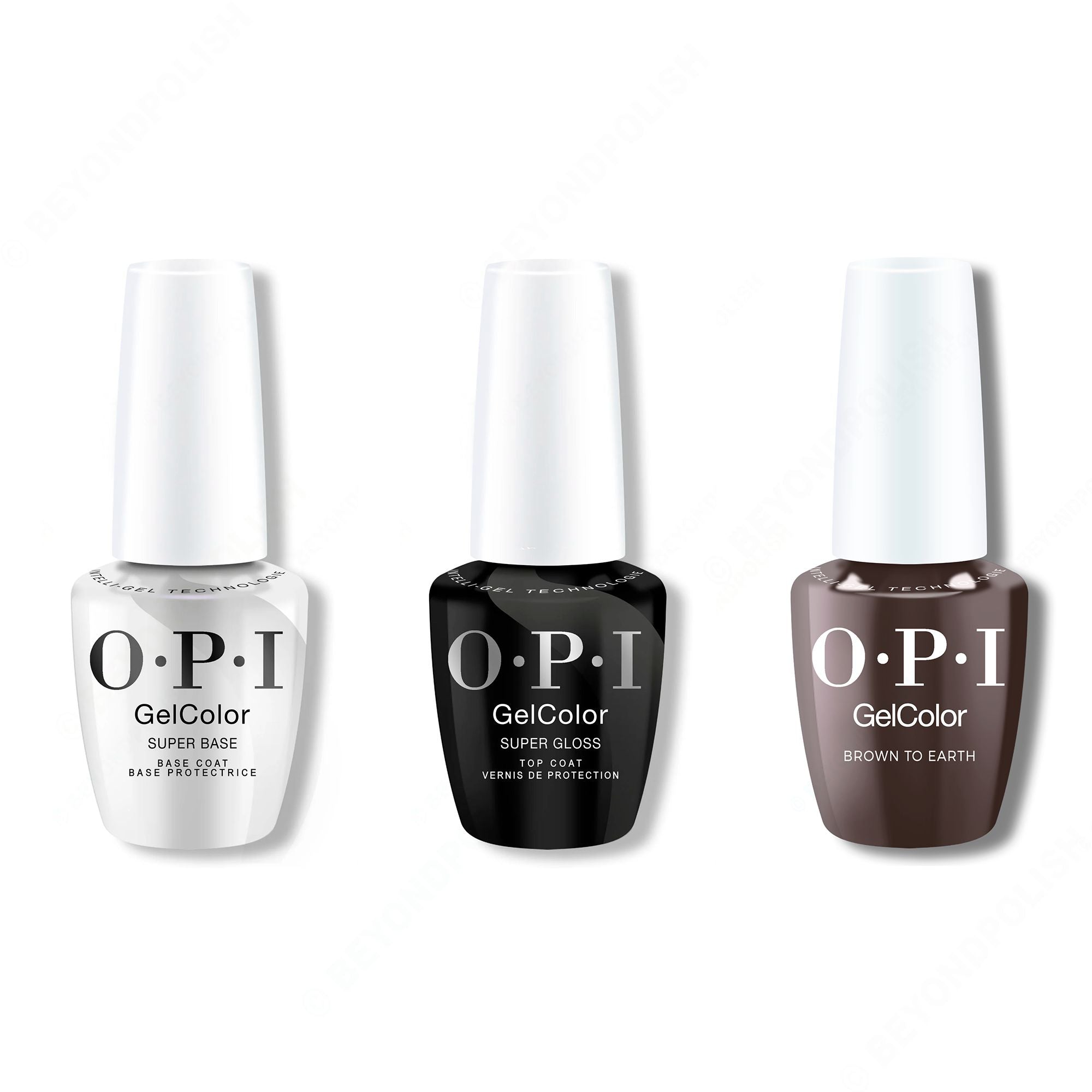 OPI GelColor Intelli-Gel Combo - Super Base Coat, Super Gloss Top Coat & Brown To Earth - Gel Polish at Beyond Polish