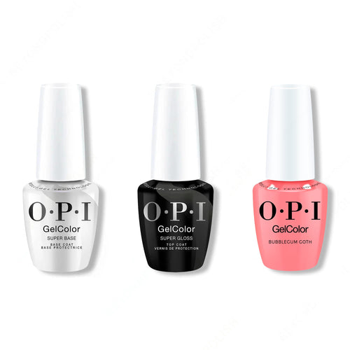 OPI GelColor Intelli-Gel Combo - Super Base Coat, Super Gloss Top Coat & Bubblegum Goth